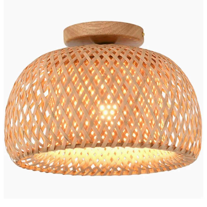 Plafon Luminária de Teto Palha Bambu - Meia Esfera