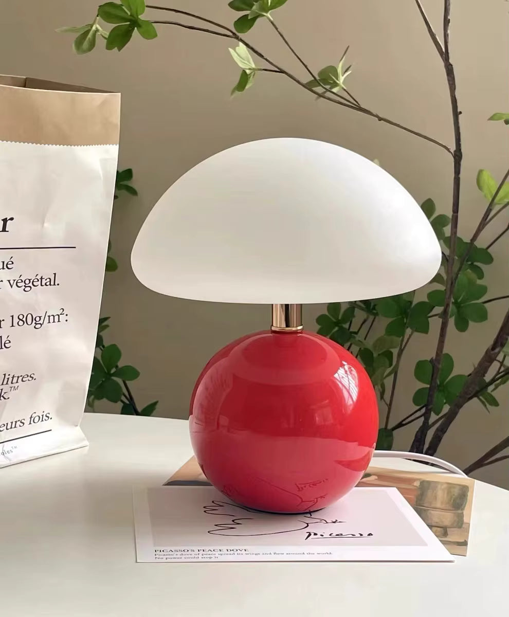 Luminária Cogumelo com Base Cerâmica e Cúpula Branca