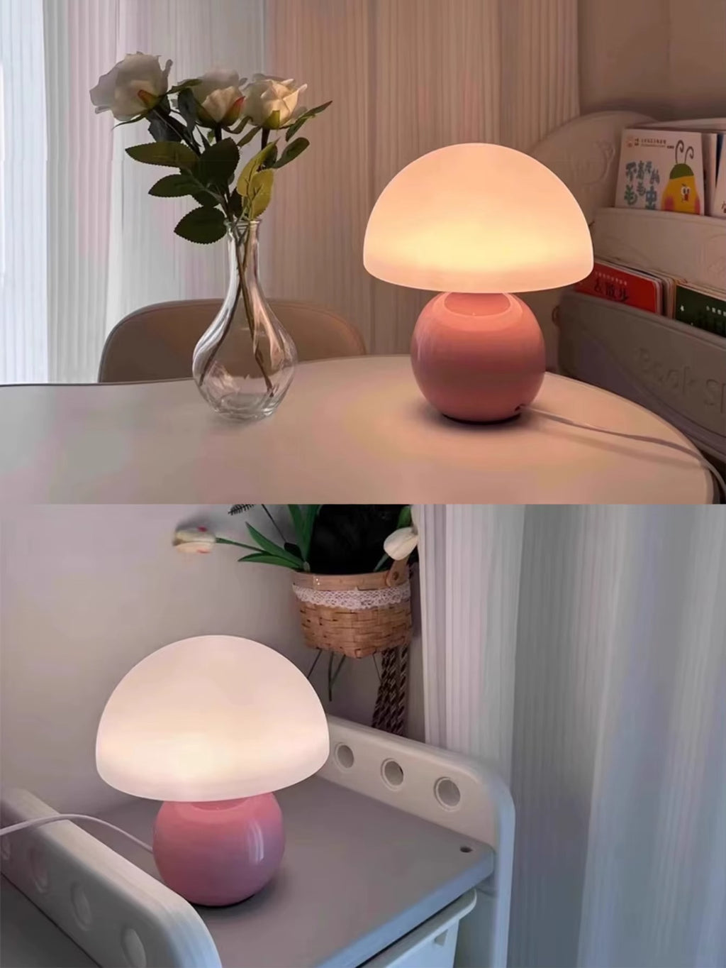 Luminária Cogumelo com Base Cerâmica e Cúpula Branca