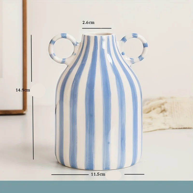 Vaso Cerâmico Listrado - Pintado à Mão