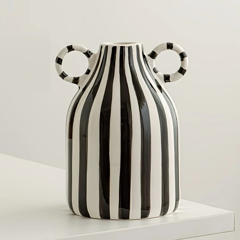 Vaso Cerâmico Listrado - Pintado à Mão